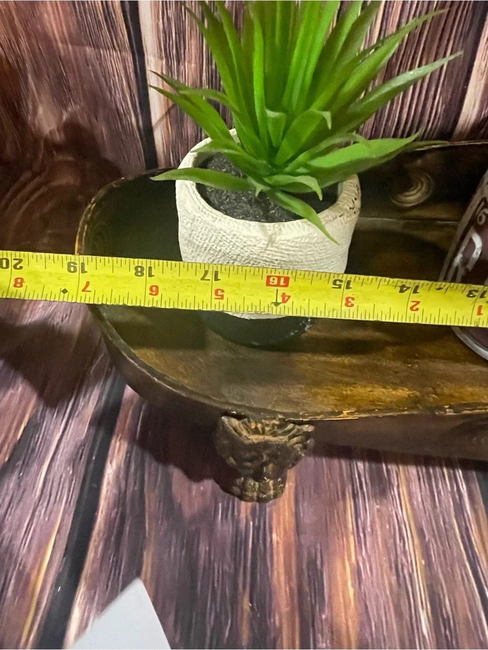 Gold Plated Steel Vtg Lion Footed Planter/decor with 3 artificial planters